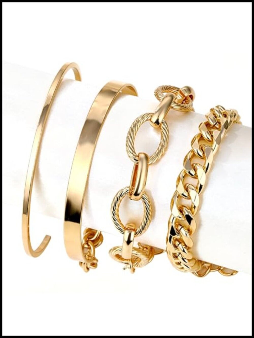 Gold-Plated Stackable Bracelet Set for Women, Boho Layered Link Chain & Bangle